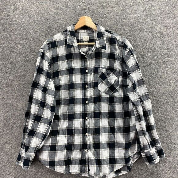 A New Day Shirt Women 2XL Black Plaid Button Up Collared Long Sleeve Cotton - Picture 3 of 9